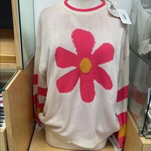 Easel Floral Pink and Cream Sweater